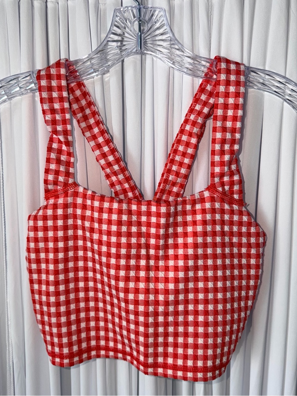 aerie Red & White Gingham Sports Bra